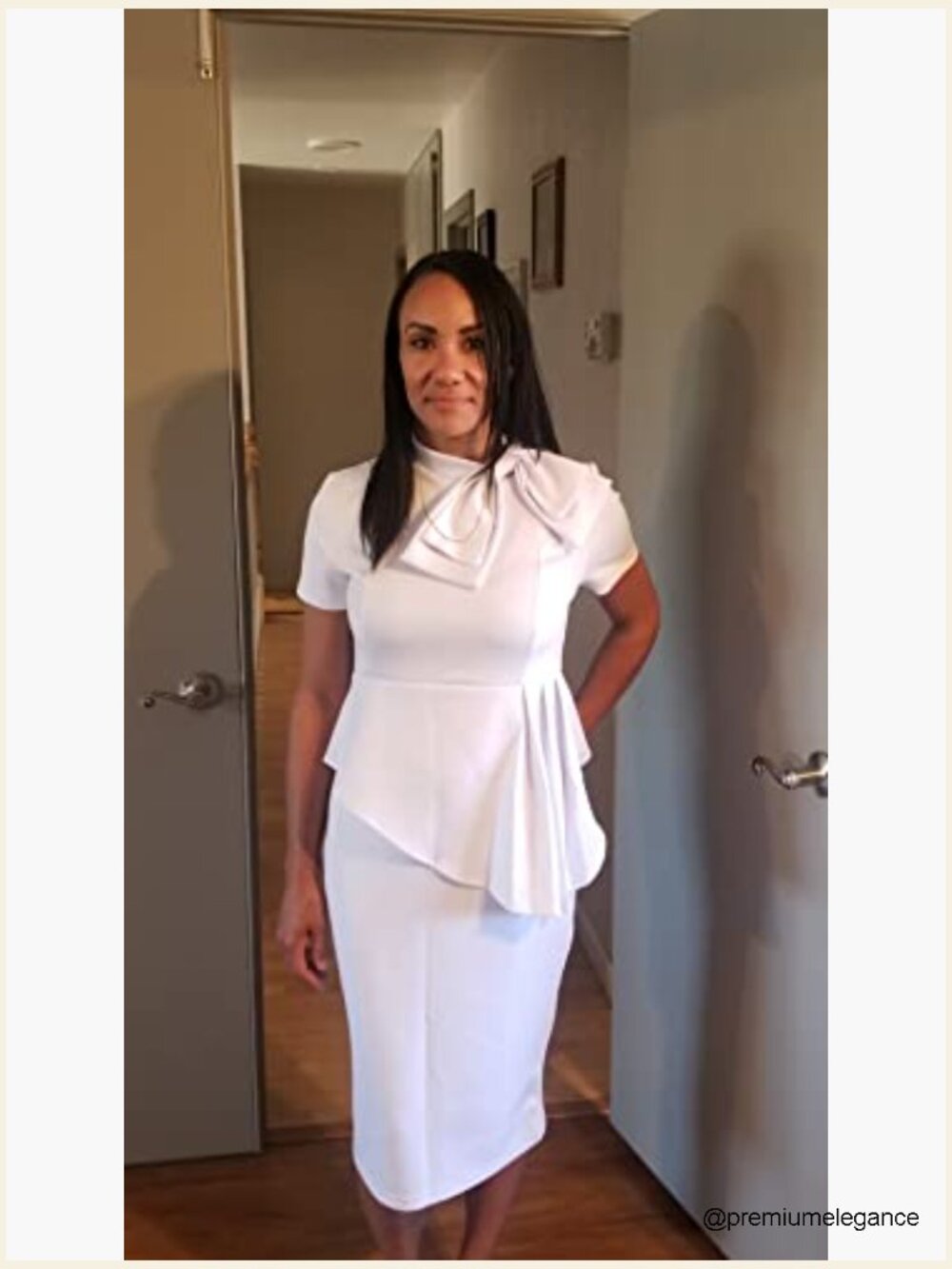 Peplum Bodycon Pencil Dress with Bow and Ruffle Details - Picture 3 of 6